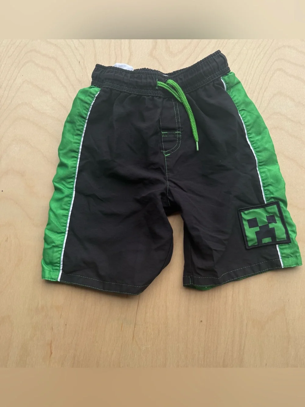 Minecraft Creeper Black Green Kids Boys Swim Trunks Drawstring Graphic size 7